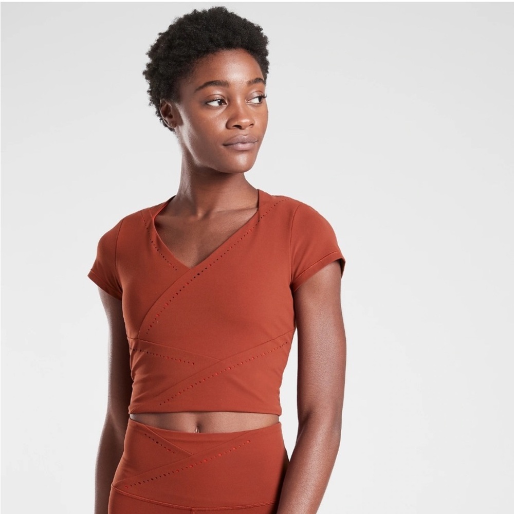 Athleta Rust Short Sleeve Wrap Crop Top